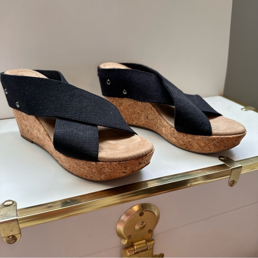 Merona Elastic Strappy Wedge Heel Sandals Black Size 9.5